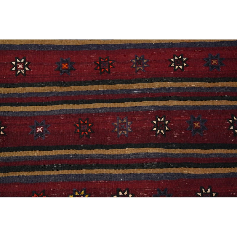 Hand Woven Oriental 100% Wool Carpet Southwestern Tribal Red Kilim Area Rug - 7' 6'' X 6' 1''