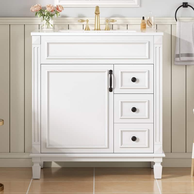 30" Bathroom Vanity with Ceramic Sink, 2 Drawers and Adjustable Shelf