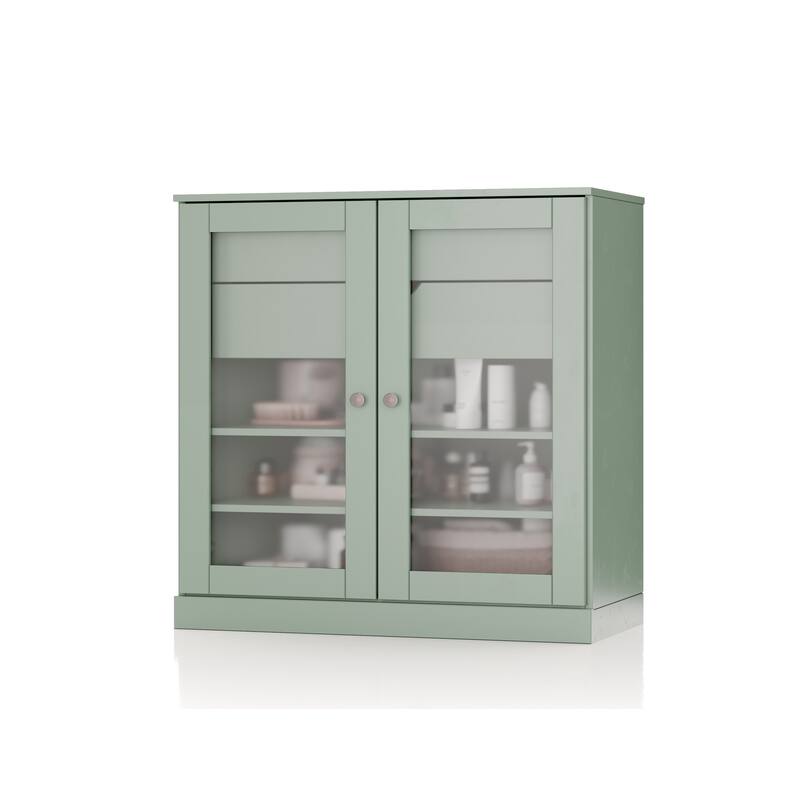 Palace Imports 100% Solid Wood 32" Bathroom Cabinet with Frosted Glass Doors, 2-Drawers and Adjustable Shelves
