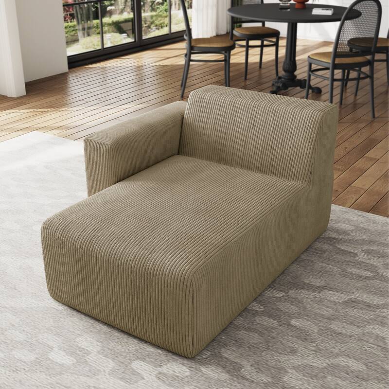 Indoor Modern Corduroy Chaise Lounge Couch - LEFT FACING - KHAKI/LEFT