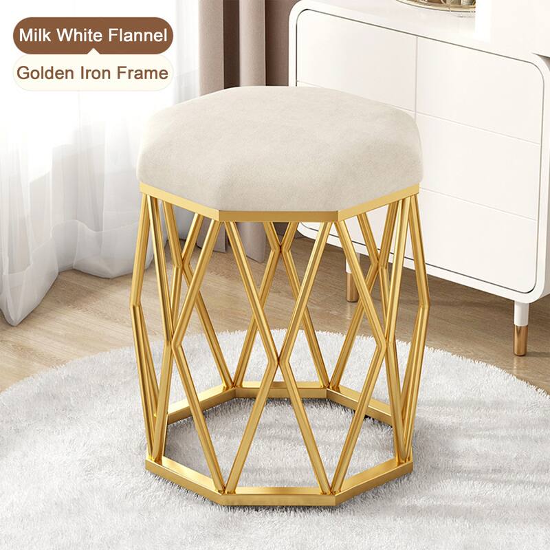 Compact Vanity Stool with Golden Iron Base