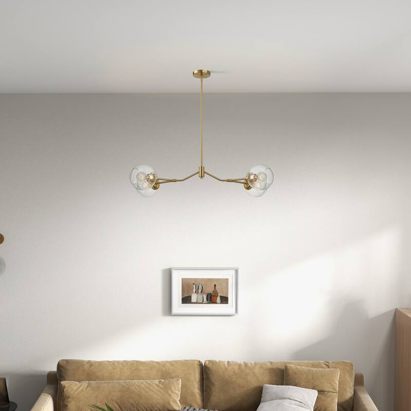 Sunco Modern Farmhouse Gold Brass Chandelier with Clear Glass Shades - Clear Glass