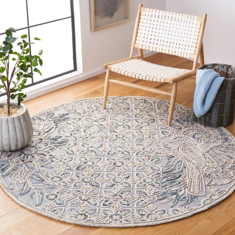 SAFAVIEH Handmade Trace Shayla Wool Rug - 6' Round - Grey/Beige