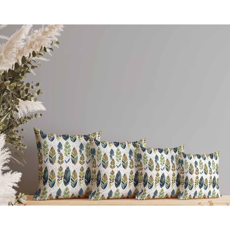 Tribal Leafy Treasures Faux Suede Reversible Throw Pillow Green and Blue