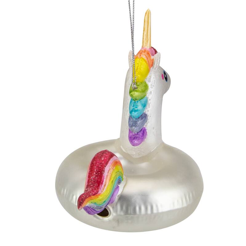 6.5" Rainbow Unicorn Pool Float Glass Christmas Ornament