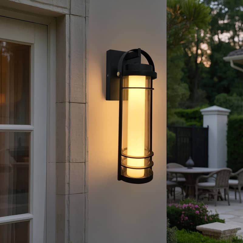 Modern LED Outdoor Wall Lanterns -15" Black Sconces With 5 Adjustable Color Temperatures, Waterproof (2-Pack)