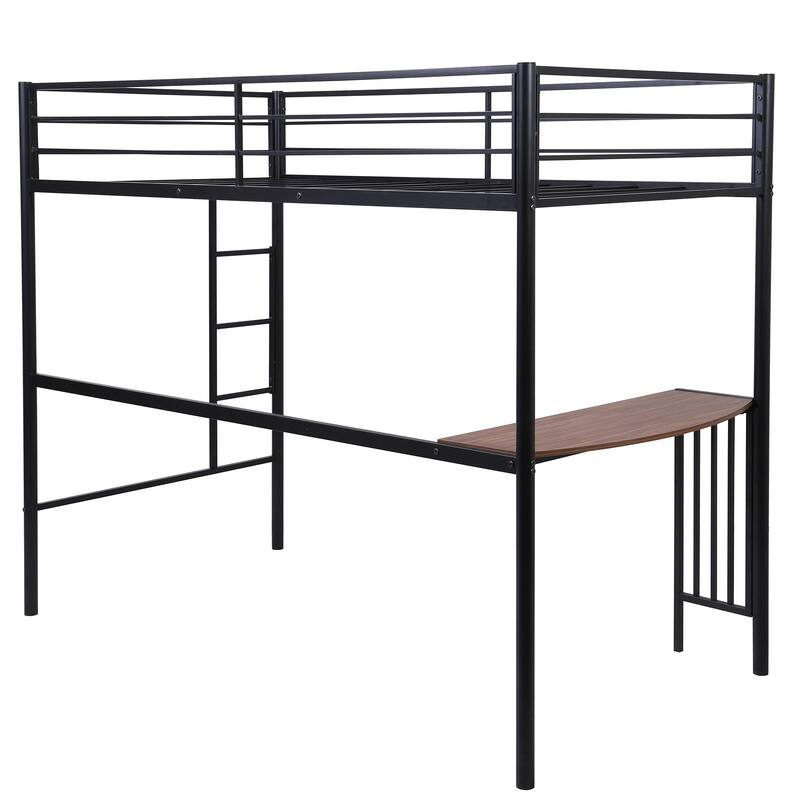 Twin Over Full Metal Bunk Bed with Desk, Ladder and Quality Slats