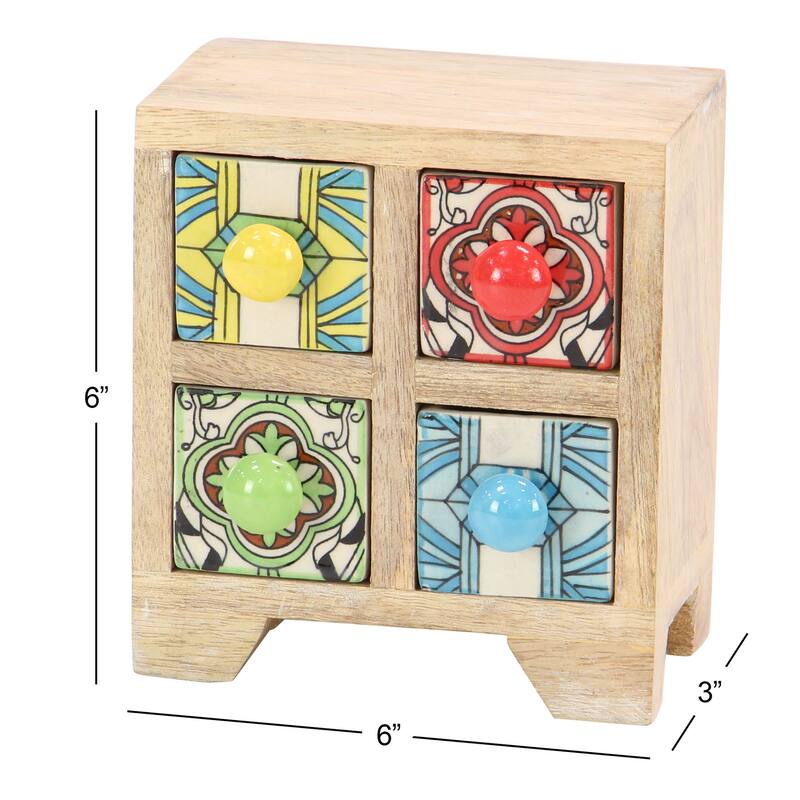 Square White Lattice-Patterned 4-Drawer Ceramic Jewelry Box