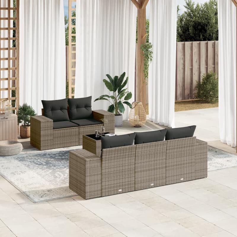 vidaXL Patio Sofa Set with Cushions Outdoor Furniture 6 Piece Poly Rattan - 21.7 x 24.4 x 27.2 - Gray