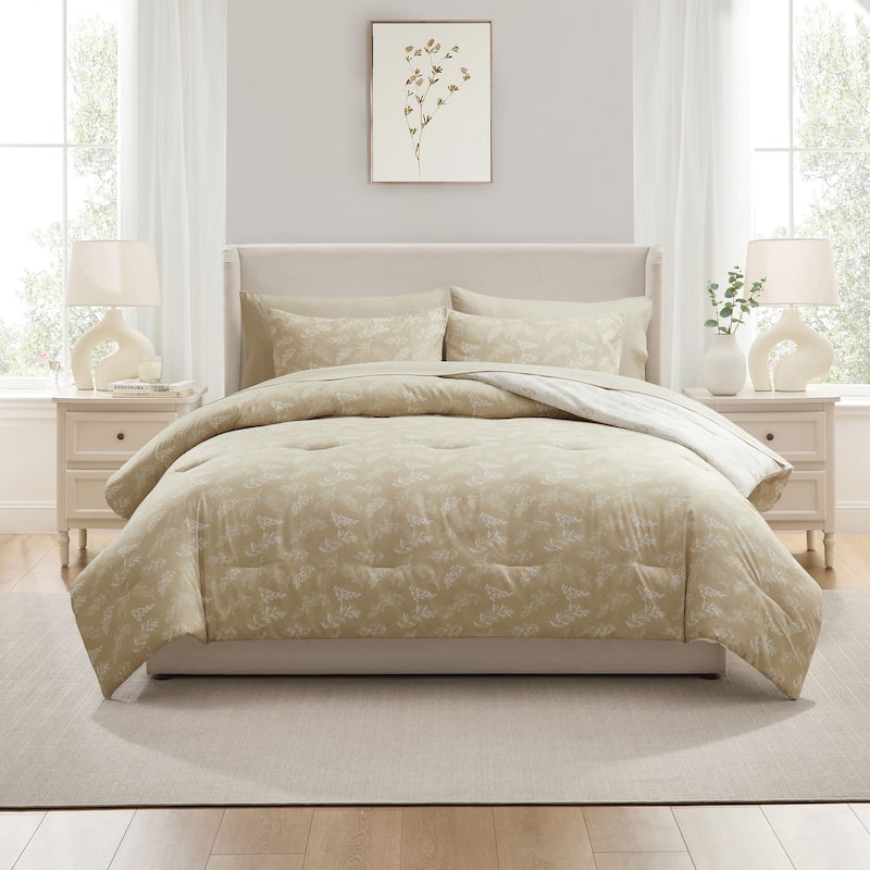 Empyrean 7 Pc Botanical Comforter Set with Sheets, Soft Breathable Lightweight Bedding Bag