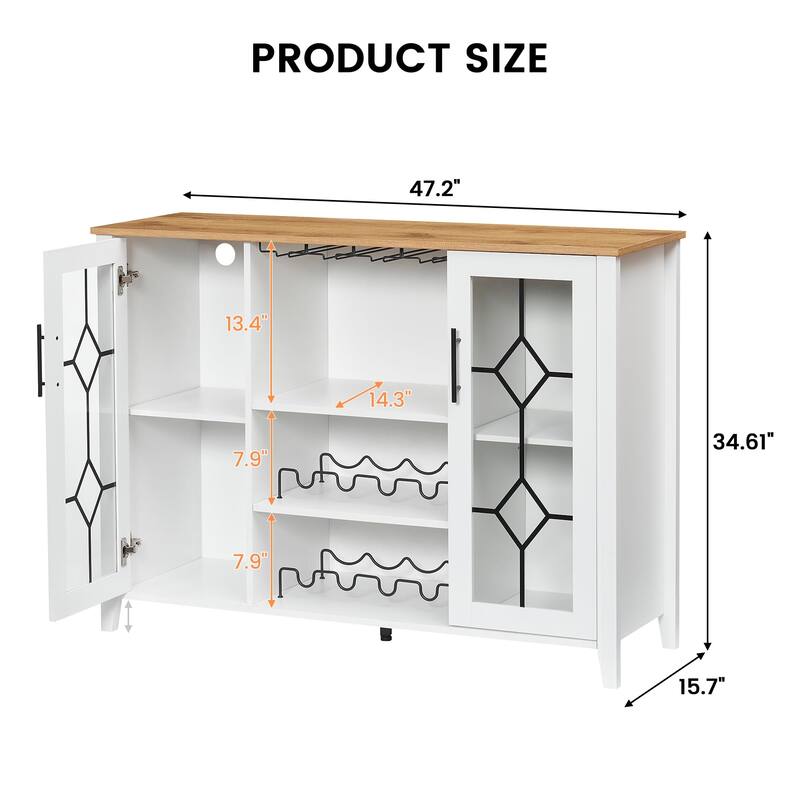 Wine Bar Cabinet with LED Light - 15.7"D x 47.2"W x 34.61"H