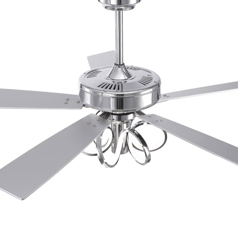52-inch Modern Chrome Ceiling Fan with Dimmable LED Light and Reversible Motor - 52-inch W*19.3-inch H
