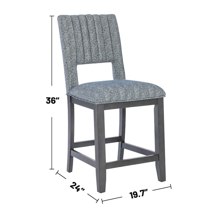Set of 2 Upholstered Counter Height Chairs with Wooden Legs in Blue Gray and Gray