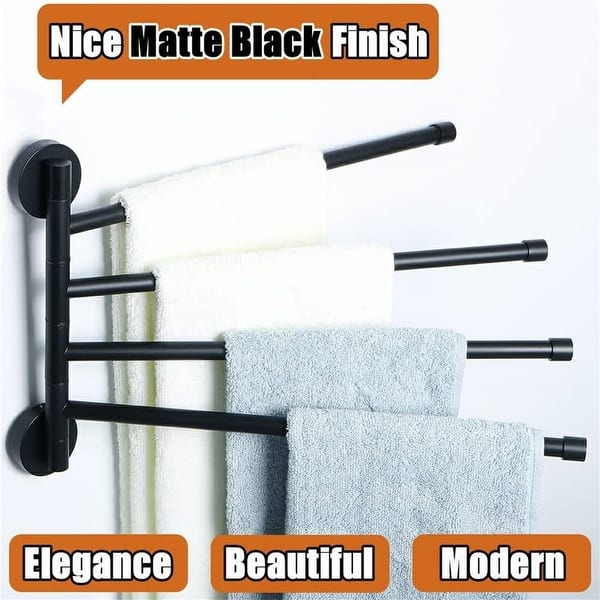 Swivel Towel Rack – Wall Mount Folding 4-Arm Swing Out Bar, Stainless Steel Hand Towel Holder For Bathroom, Kitchen, Or Laundry (Matte Black)