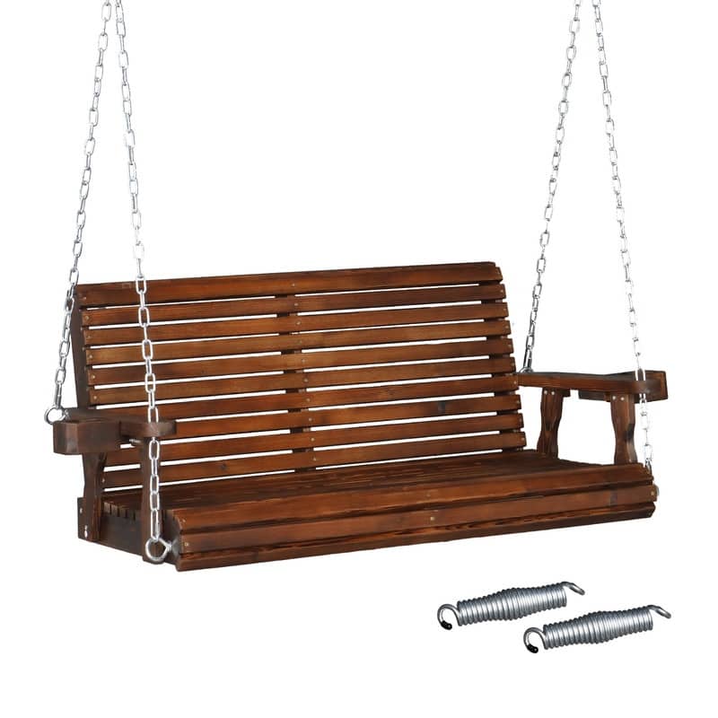 Upgraded 2-Person Wood Porch Swing with Cup Holders and Chains - N/A