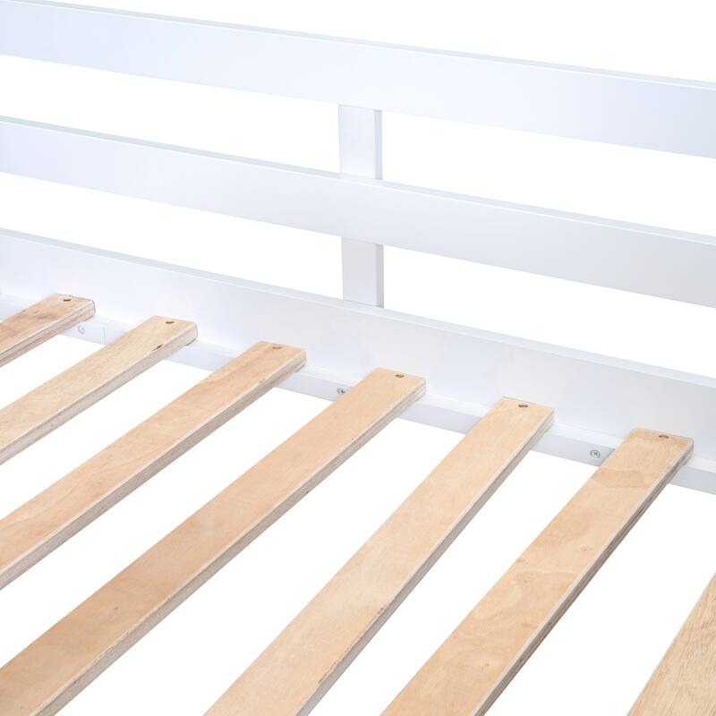 Full Size Solid Wood House Bunk Bed with Tent, Ladder and Fence for Kids, Bedroom