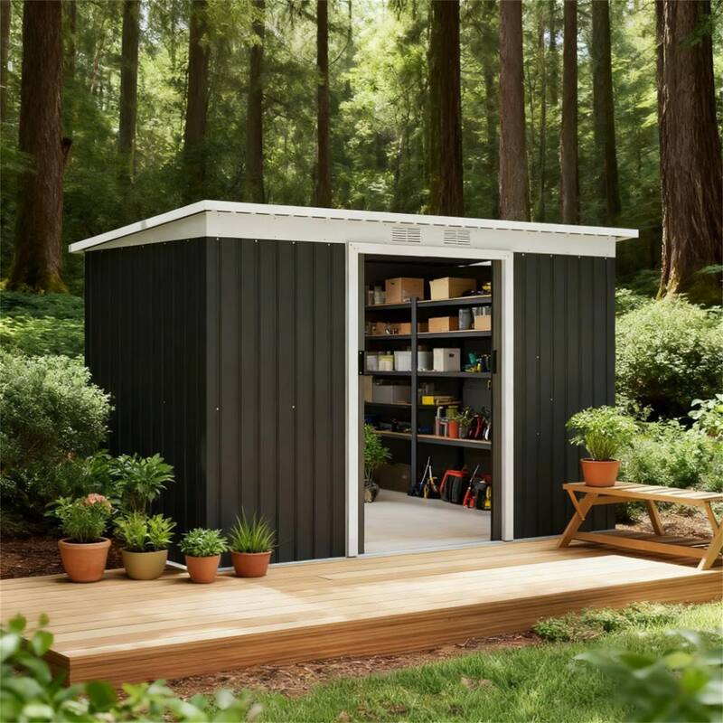 Garden Outdoor Storage Shed 9' x 4' Tool House with Double Lockable Doors