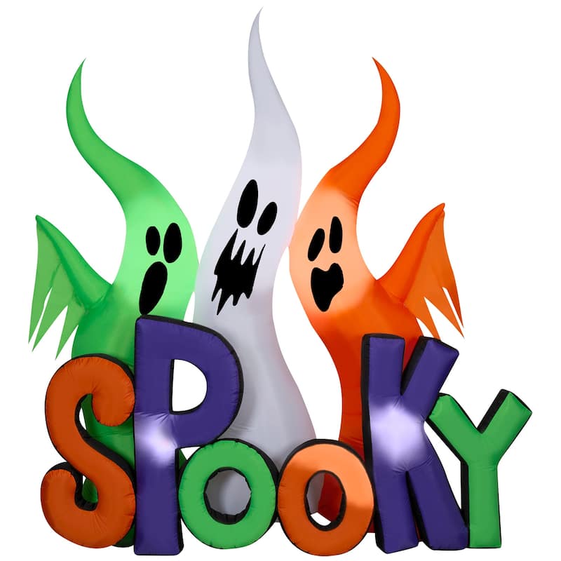 Gemmy Halloween Inflatable Ghosts with "Spooky" Sign, 8 ft Tall
