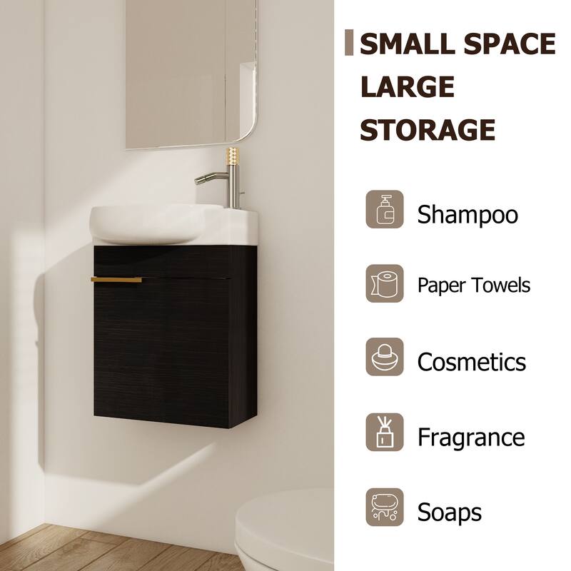 Compact Bathroom Vanity with Sink, Oval Single Ceramic Sink Bathroom Cabinet for Small Bathroom