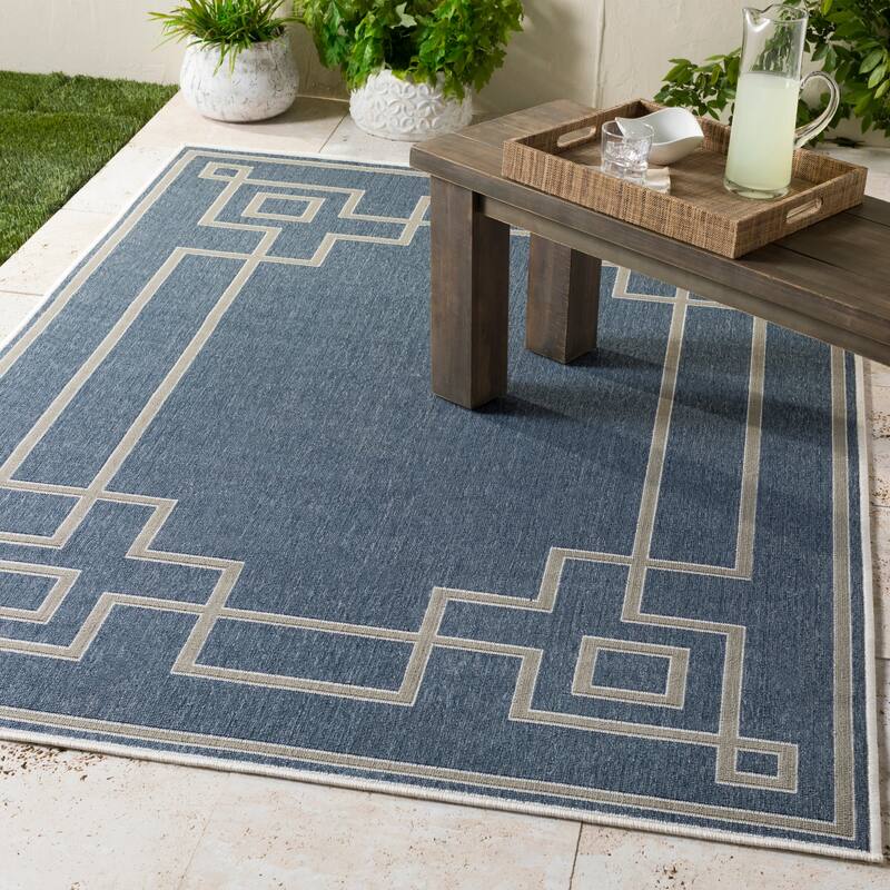 Livabliss Odette Greek Key Border Indoor/ Outdoor Area Rug