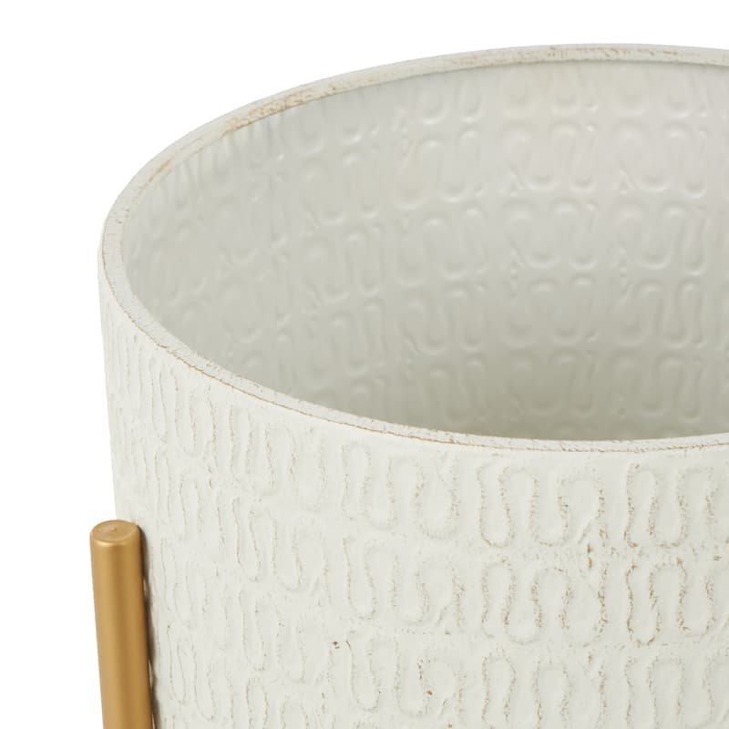 White Metal Dome Indoor Outdoor Planter with Gold Stand (Set of 2)