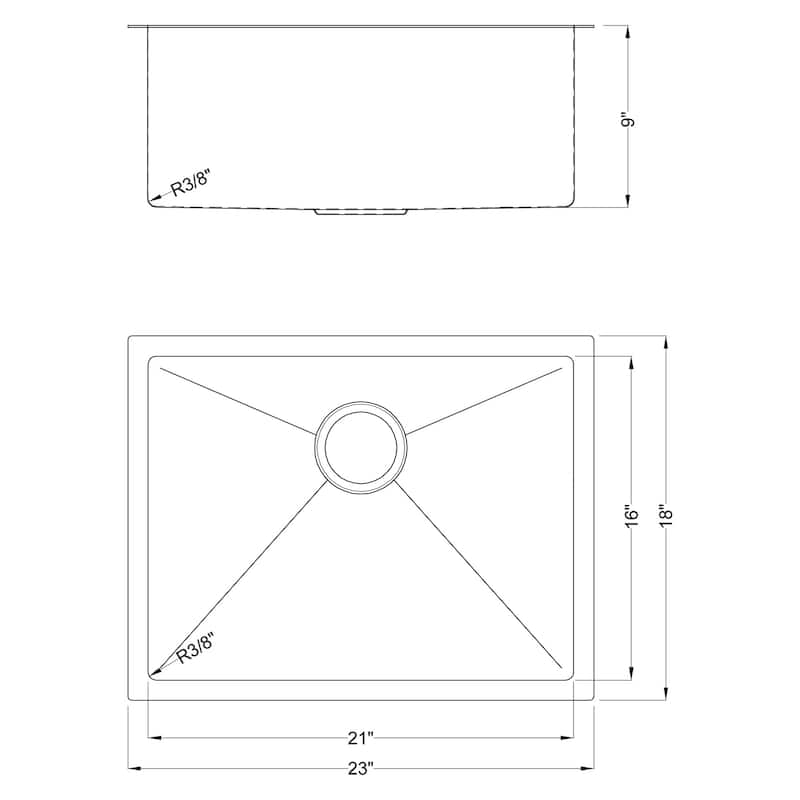 304 Premium Stainless Steel Single Bowl 23''x18''x9'' Undermount Handmade Kitchen Sink - 18*25.78*9