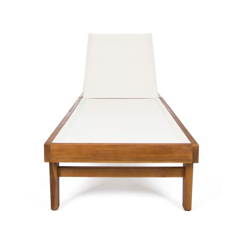 Roomfitters Outdoor Wooden Chaise Lounge with Adjustable Backrest, Weather-Resistant Sun Lounger
