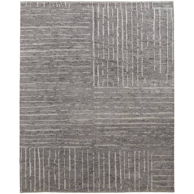 Grand Bazaar Rheed Hand Knotted Checkered Modern Area Rug - 3'6" x 5'6" - Gray/Silver/Ivory