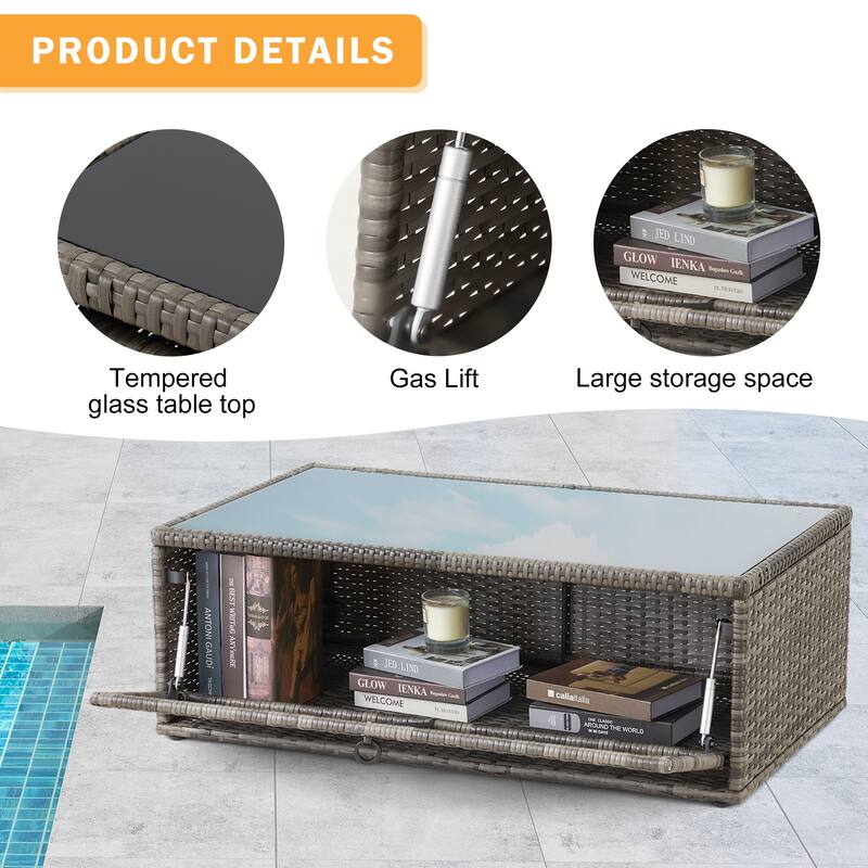 6-Piece Rattan Patio Set with Fire Pit Table, Outdoor Conversation Set with Cushions, Weather-Resistant Sofa Sectional