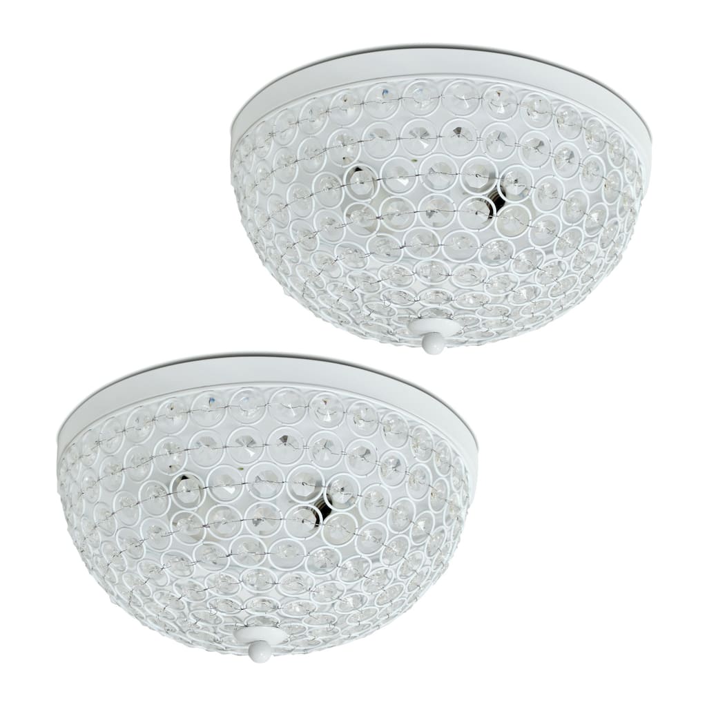 Modern 2-Light Flush Mount Ceiling Light - Crystal Embellished White Fixture - Contemporary Lighting Pack of 2 - 6.5