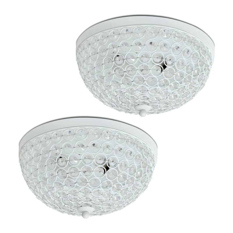 Modern 2-Light Flush Mount Ceiling Light - Crystal Embellished White Fixture - Contemporary Lighting Pack of 2 - 6.5