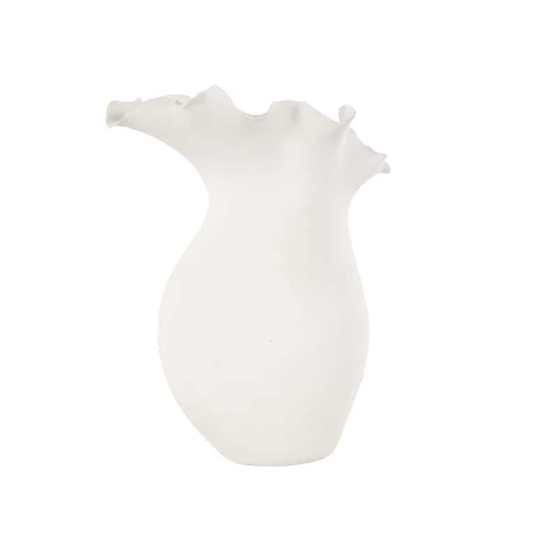 Ceramic Abstract Floral Inspired Vase with Wavy Folded Rim - White or Black - Roche River Decor