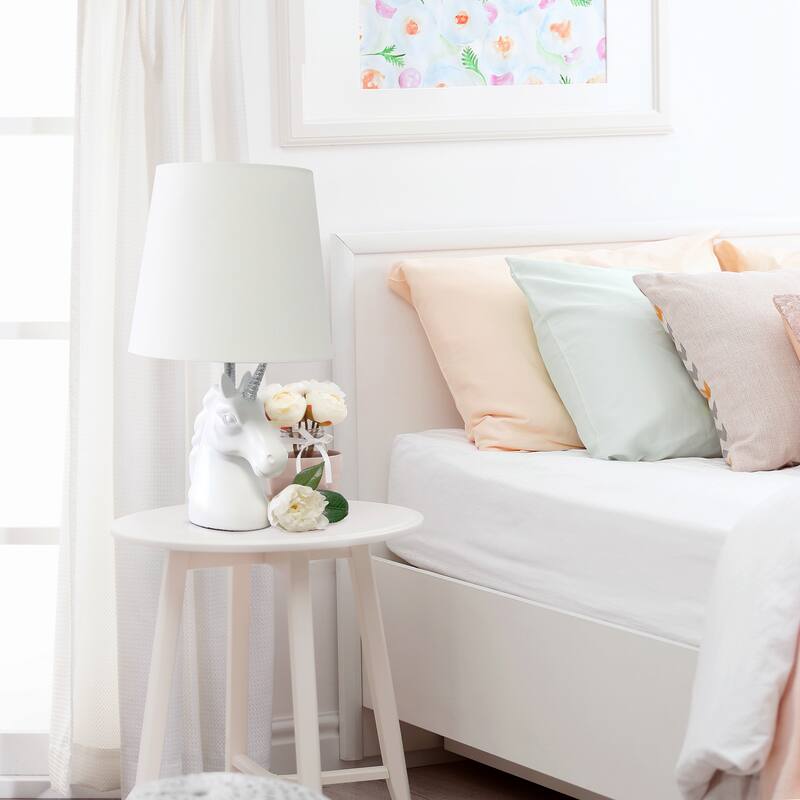Simple Designs 15.5" Sparkling Glitter Unicorn Table Lamp, White with Blue Glitter, With LED Bulb