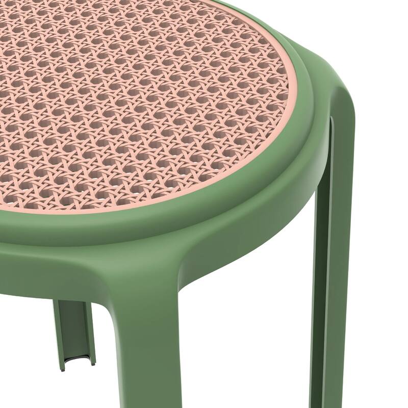 Tresse All-Weather Round Stackable Dining Stool with Wicker-Style Seat for Indoor, Outdoor, Patio, and Kitchen Set of 2
