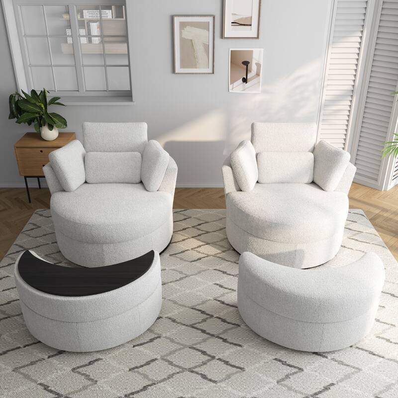 Upholstered Swivel Accent Barrel Chair And Storage Ottoman Sets