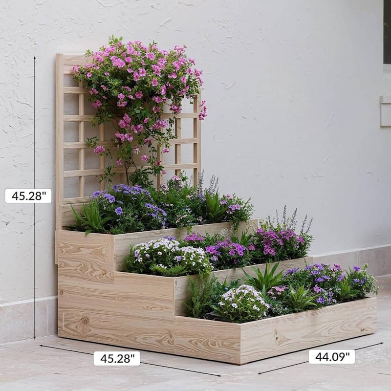 3-Tier Raised Bed, Garden Planter Box with Climbing Trellis - 1 PC