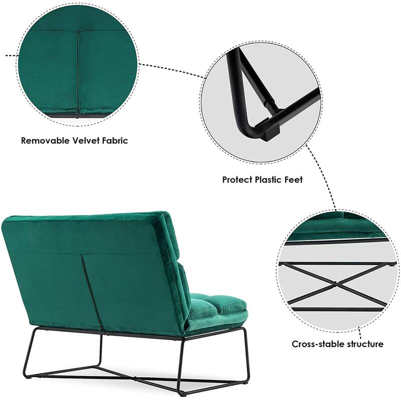 Mcombo Loveseat Sofa Couch, Mid-Century Velvet Armless Settee, 2-Seater Upholstered Bench for Living Room Bedroom 4018
