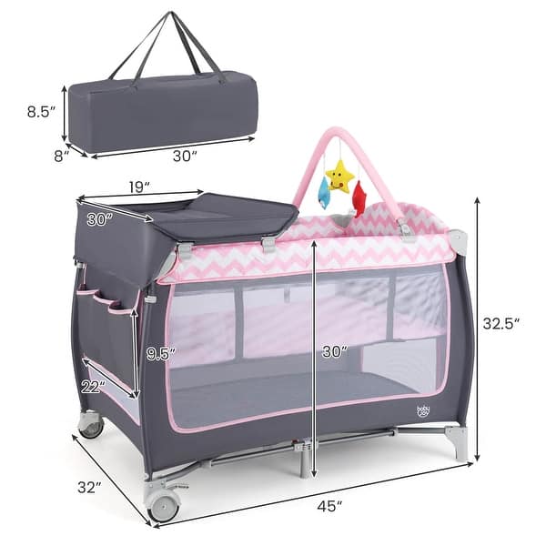 dimension image slide 1 of 4, Babyjoy 3 in 1 Baby Playard Portable Infant Nursery Center w/ Zippered - See Details