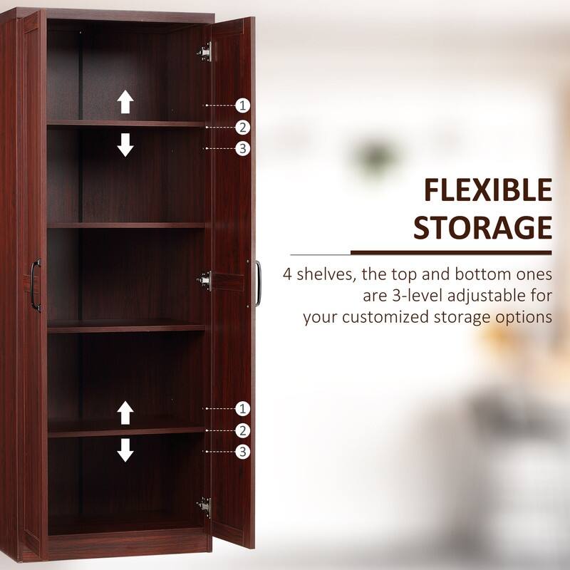 63" 2-Door Kitchen Pantry with 5-Tier Shelving and Adjustable Shelves