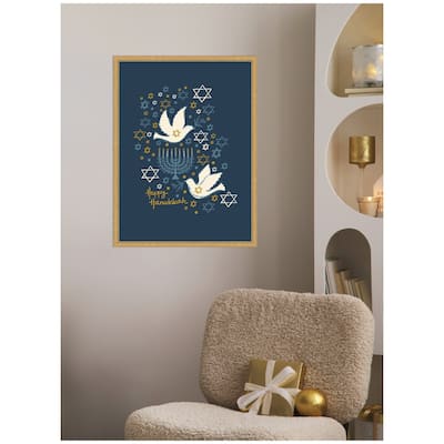 Kate and Laurel Sylvie Framed Canvas Love and Light Happy Hanukkah by Vicky Yorke