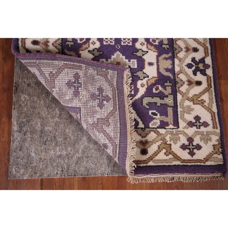 Purple & Ivory Oushak Indian Runner Rug Hand-Knotted Wool Carpet - 2'6"x 9'8"