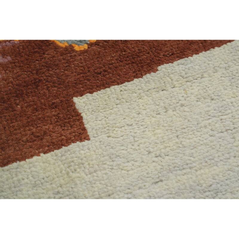 Vegetable Dye Geometric Gabbeh Turkish Area Rug Handmade Wool Carpet - 8' 9'' X 6' 0''