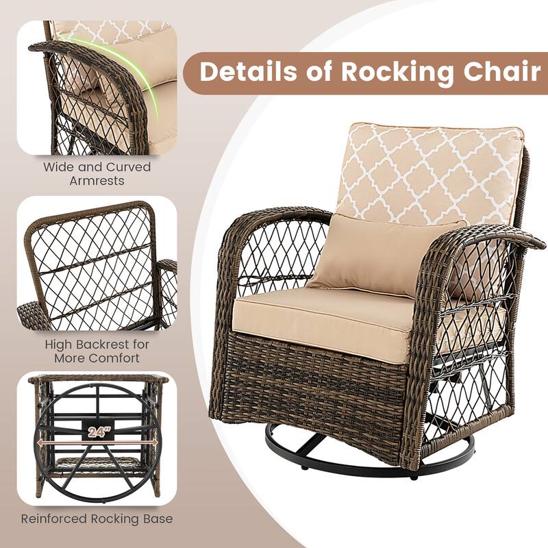 3 PCS Patio Swivel Rocker Set Swivel Rocking Chairs w/ Coffee Table