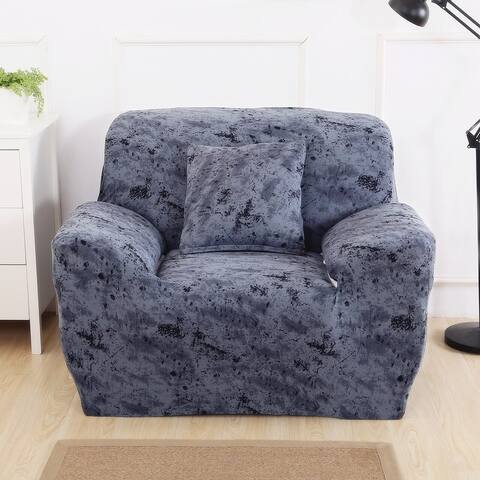 Enova Home Blue Elegant Polyester and Spandex Stretch Washable Box Cushion Armchair Slipcover