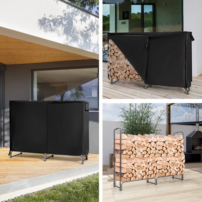 Costway 4FT/5FT/6FT/8FT Firewood Storage Log Rack Heavy Duty Iron Log
