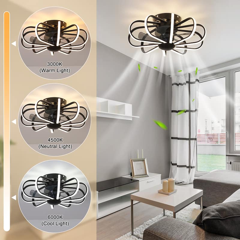 Starsky 23'' Drum Flush Mount LED Ceiling Fan with Light,6-Speed Low Profile Smart APP Control Ceiling Fan with Remote
