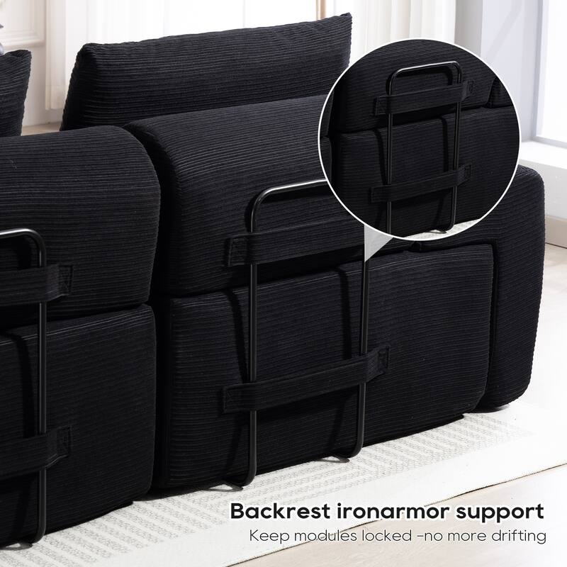 L-Shaped Modular Sectional Sofa, Corduroy Convertible Sectional Sofa Bed, Compression Sofa with Memory Foam & Steel Frame