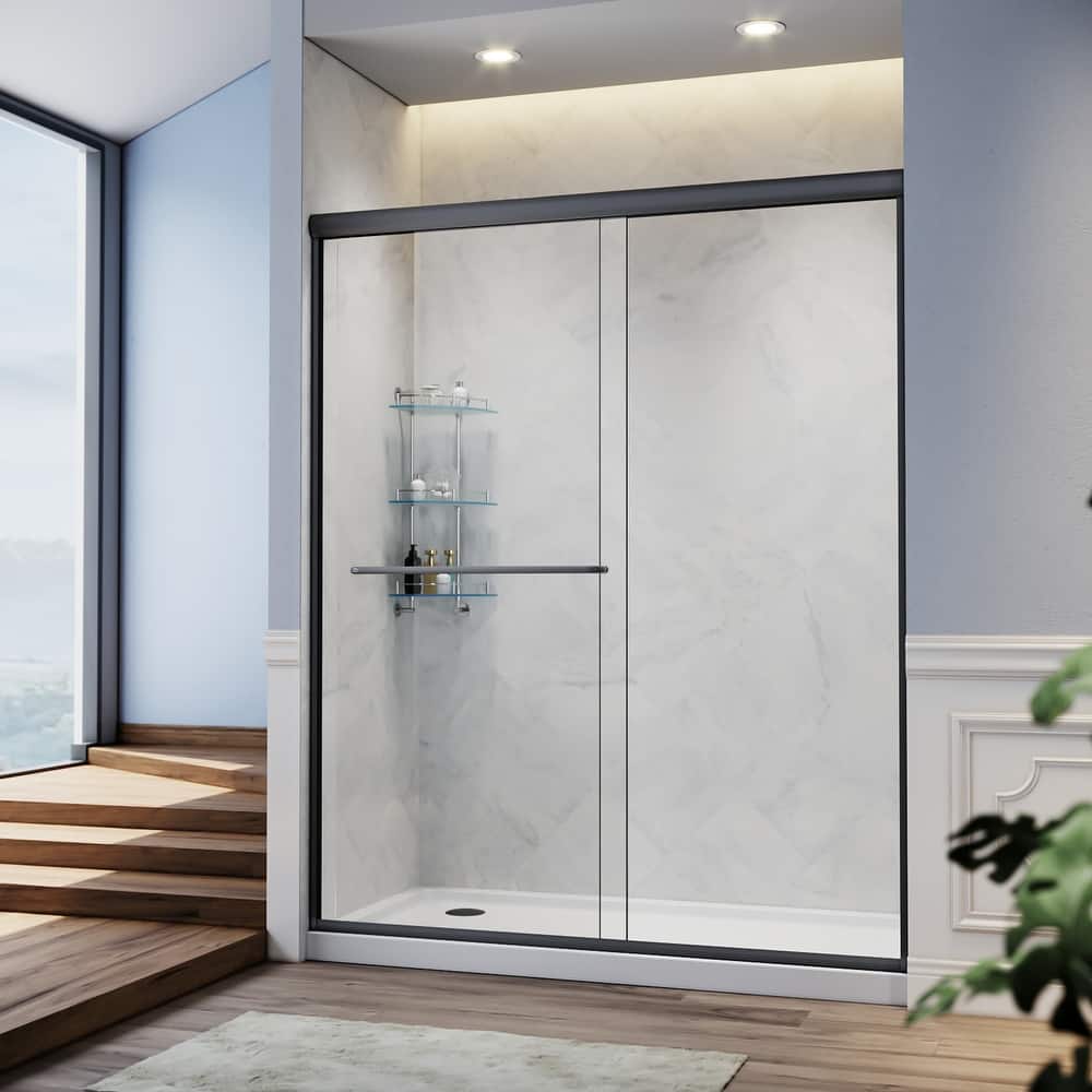 Elegant Double Sliding Shower Door 58.5-60 x 72" Width Cutting Guide Rail Adjustment Reversible installation