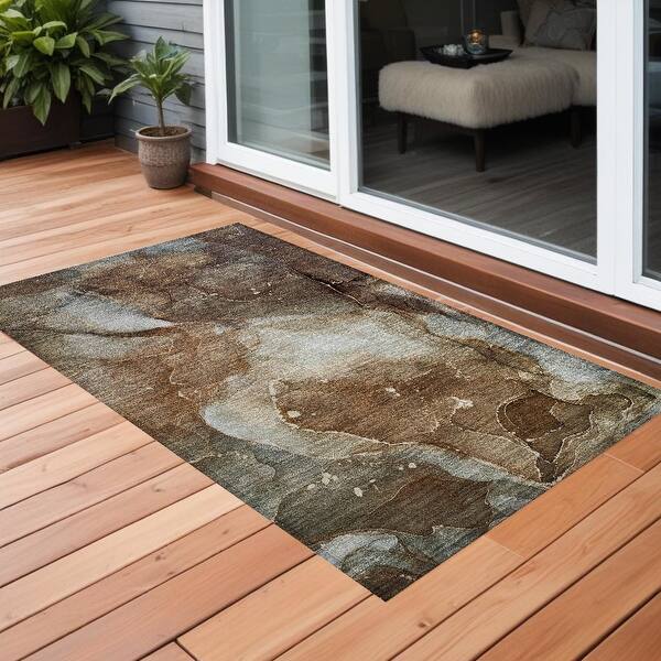 2' x 3' Brown Abstract Indoor Outdoor Area Rug