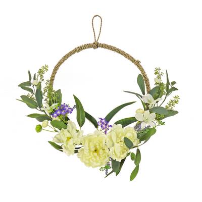 National Tree Company 18 in. Spring Peony and Mini Blossoms Hoop Wreath